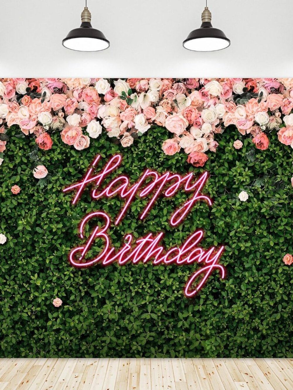 Happy Birthday Backdrop for Women Girl Green Grass Flower Floral Wall Decor